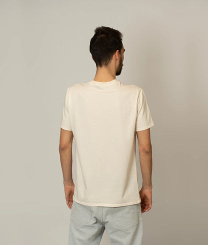 Back view of male model in size M soft, sustainable organic cotton T-shirt.